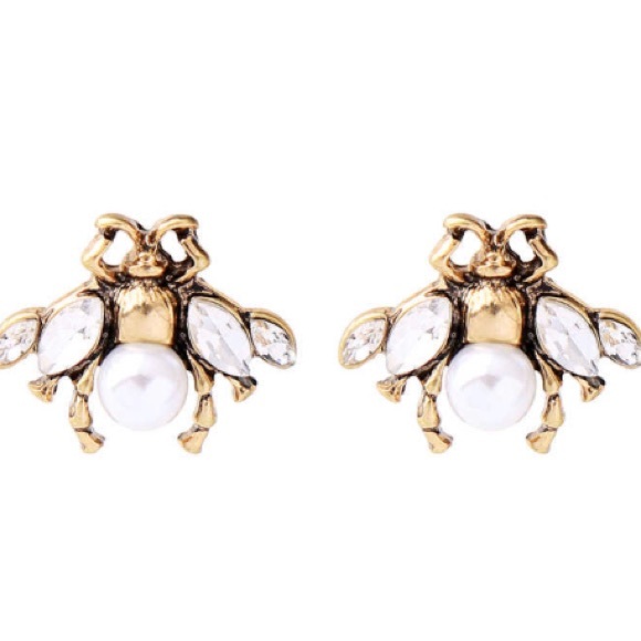 Honey Bee Earrings Pearl Teardrop OR Stud - 2 Styles - Picture 8 of 10